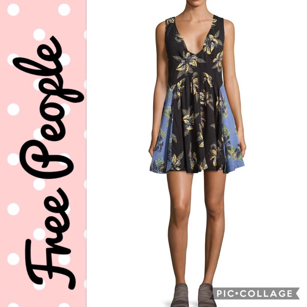NWT New Free People Thought I Was Dreamin Mini Dress Rayon Black/Blue XS - Picture 6 of 6
